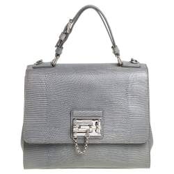 Dolce & Gabbana Stone Blue Lizard Embossed Leather Medium Miss Monica Top Handle Bag