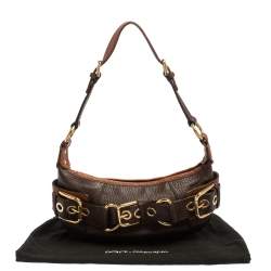 Pre Owned Dolce & Gabbana Brown Leather Buckle Baguette Bag