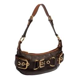 Pre Owned Dolce & Gabbana Brown Leather Buckle Baguette Bag