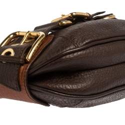 Pre Owned Dolce & Gabbana Brown Leather Buckle Baguette Bag