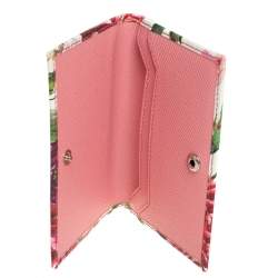 مملوكة مسبقًا Dolce & Gabbana White Floral Print Leather Flap Card Case