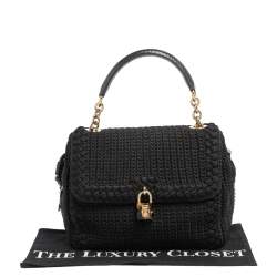 Pre Owned حقيبة يد علوية دولتشي أند غابانا بقفل جلد ثعبان وقماش كروشيه أسود