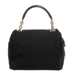 Pre Owned حقيبة يد علوية دولتشي أند غابانا بقفل جلد ثعبان وقماش كروشيه أسود