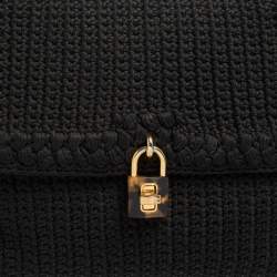 Pre Owned حقيبة يد علوية دولتشي أند غابانا بقفل جلد ثعبان وقماش كروشيه أسود