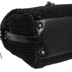 Pre Owned حقيبة يد علوية دولتشي أند غابانا بقفل جلد ثعبان وقماش كروشيه أسود