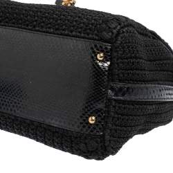 Pre Owned حقيبة يد علوية دولتشي أند غابانا بقفل جلد ثعبان وقماش كروشيه أسود