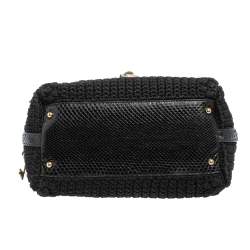 Pre Owned حقيبة يد علوية دولتشي أند غابانا بقفل جلد ثعبان وقماش كروشيه أسود