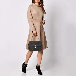 Pre Owned حقيبة يد علوية دولتشي أند غابانا بقفل جلد ثعبان وقماش كروشيه أسود