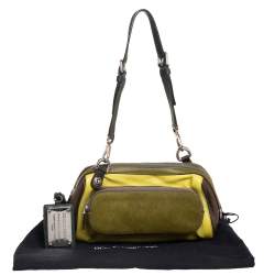 Pre Owned Dolce & Gabbana Green/Brown Leather and Calfhair Miss Pocket Bag