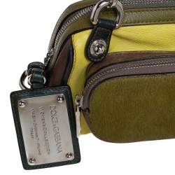 Pre Owned Dolce & Gabbana Green/Brown Leather and Calfhair Miss Pocket Bag