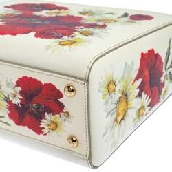 Pre Owned حقيبة يد دولتشي أند غابانا ميس سيسيلي صغرة جلد مطبوع مورد كريمي 