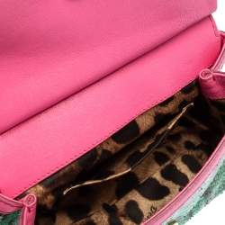 Pre Owned Dolce & Gabbana Multicolor Woven Straw, Leather and Python Small Miss Sicily Top Handle Bag