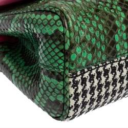 Pre Owned Dolce & Gabbana Multicolor Woven Straw, Leather and Python Small Miss Sicily Top Handle Bag