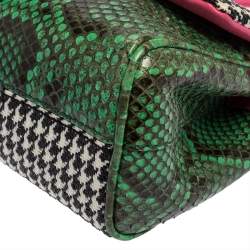 Pre Owned Dolce & Gabbana Multicolor Woven Straw, Leather and Python Small Miss Sicily Top Handle Bag