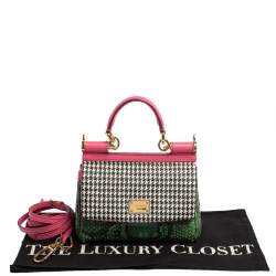 Pre Owned Dolce & Gabbana Multicolor Woven Straw, Leather and Python Small Miss Sicily Top Handle Bag