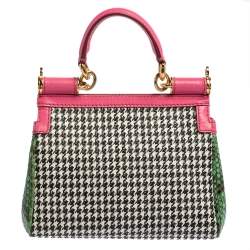 Pre Owned Dolce & Gabbana Multicolor Woven Straw, Leather and Python Small Miss Sicily Top Handle Bag