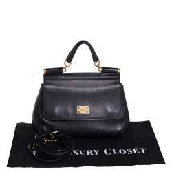 Pre Owned Dolce & Gabbana Black Leather Medium Miss Sicily Top Handle Bag