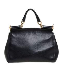 Pre Owned Dolce & Gabbana Black Leather Medium Miss Sicily Top Handle Bag