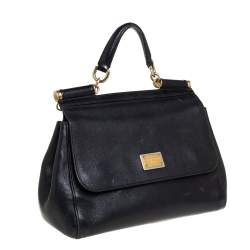 Pre Owned Dolce & Gabbana Black Leather Medium Miss Sicily Top Handle Bag