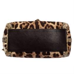 مملوكة مسبقًا حقيبة يد علوية دولتشي أند غابانا ميس دولتشي جلد ثعبان وكانفاس طباعة فهد بني