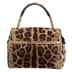 مملوكة مسبقًا حقيبة يد علوية دولتشي أند غابانا ميس دولتشي جلد ثعبان وكانفاس طباعة فهد بني