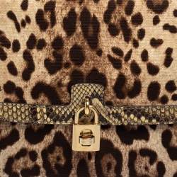 مملوكة مسبقًا حقيبة يد علوية دولتشي أند غابانا ميس دولتشي جلد ثعبان وكانفاس طباعة فهد بني