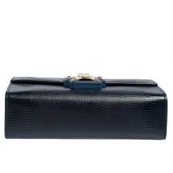 Pre Owned Dolce & Gabbana Blue Lizard Embossed Leather Lucia Top Handle Bag