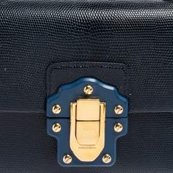 Pre Owned Dolce & Gabbana Blue Lizard Embossed Leather Lucia Top Handle Bag