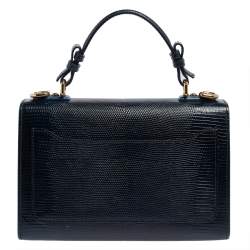 Pre Owned Dolce & Gabbana Blue Lizard Embossed Leather Lucia Top Handle Bag