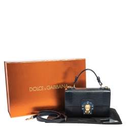 Pre Owned Dolce & Gabbana Blue Lizard Embossed Leather Lucia Top Handle Bag