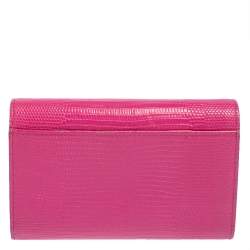 مملوكة مسبقًا محفظة دولتشى أند غابانا طية ثلاثية جلد نقش سحلية وردية