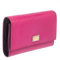 مملوكة مسبقًا محفظة دولتشى أند غابانا طية ثلاثية جلد نقش سحلية وردية