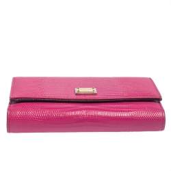 مملوكة مسبقًا محفظة دولتشى أند غابانا طية ثلاثية جلد نقش سحلية وردية