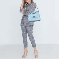 Pre Owned Dolce & Gabbana Powder Blue Leather Large Sicily Top Handle Bag