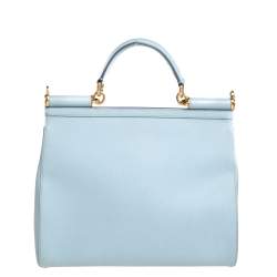 Pre Owned Dolce & Gabbana Powder Blue Leather Large Sicily Top Handle Bag