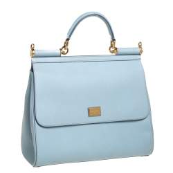 Pre Owned Dolce & Gabbana Powder Blue Leather Large Sicily Top Handle Bag