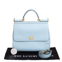 Pre Owned Dolce & Gabbana Powder Blue Leather Large Sicily Top Handle Bag
