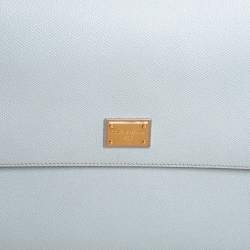 Pre Owned Dolce & Gabbana Powder Blue Leather Large Sicily Top Handle Bag