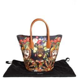 Pre Owned Dolce & Gabbana Printed Canvas and Leather Shopper Tote