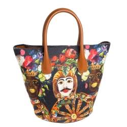 Pre Owned Dolce & Gabbana Printed Canvas and Leather Shopper Tote