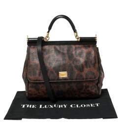 مملوكة مسبقًا Dolce & Gabbana Brown Leopard Print Coated Canvas Large Miss Sicily Top Handle Bag
