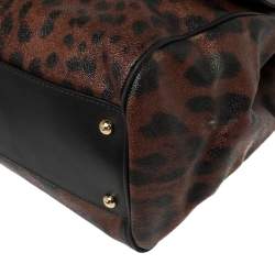 مملوكة مسبقًا Dolce & Gabbana Brown Leopard Print Coated Canvas Large Miss Sicily Top Handle Bag