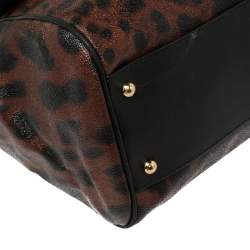 مملوكة مسبقًا Dolce & Gabbana Brown Leopard Print Coated Canvas Large Miss Sicily Top Handle Bag