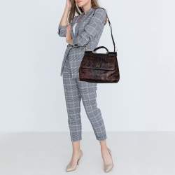 مملوكة مسبقًا Dolce & Gabbana Brown Leopard Print Coated Canvas Large Miss Sicily Top Handle Bag