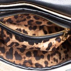 Dolce & Gabbana Beige/Black Raffia and Python Trim Miss Dolce Top Handle Bag