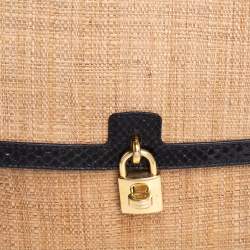 Dolce & Gabbana Beige/Black Raffia and Python Trim Miss Dolce Top Handle Bag