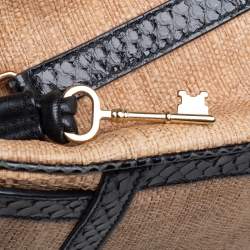 Dolce & Gabbana Beige/Black Raffia and Python Trim Miss Dolce Top Handle Bag