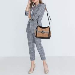 Dolce & Gabbana Beige/Black Raffia and Python Trim Miss Dolce Top Handle Bag