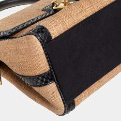 Dolce & Gabbana Beige/Black Raffia and Python Trim Miss Dolce Top Handle Bag