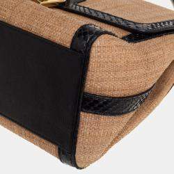 Dolce & Gabbana Beige/Black Raffia and Python Trim Miss Dolce Top Handle Bag